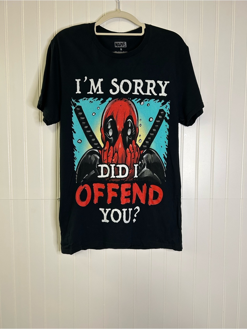 Marvel Deadpool Black Graphic Tee - "I'm Sorry Did I Offend You?" Size Small
